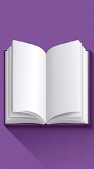 Blank pages in an open book displayed on a vibrant purple background representing creativity and potential