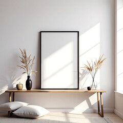 Modern minimalist room interior with blank frame