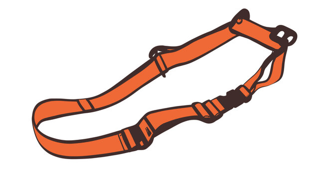 A digital illustration depicting an orange tactical sling. The sling is composed of a continuous piece of webbing with multiple adjustable points and clips. The illustration is flat,
