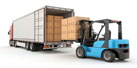 Innovative 3D Rendered Concept of a Blue Forklift Loading Cardboard Boxes