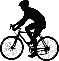 Black silhouette of cyclist on a road bike riding a bicycle