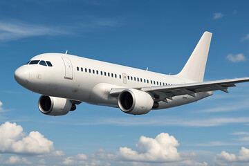 Obraz premium Full Airplane Flying in Sunny Blue Sky with Clouds Aviation Air Transport