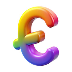 Vibrant glossy 3d render of a uk pound symbol with a rainbow gradient