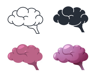 Brain line silhouette icon. Outline human head with creative thinking symbols, black gradient and flat concept of imagination and intelligence. Vector human brain isolated set