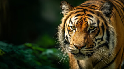Fototapeta premium Majestic Bengal Tiger Close-Up in Jungle for Global Tiger Day Wildlife Conservation Highlight