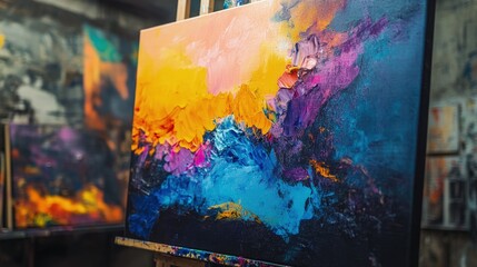 Vibrant abstract painting with bold color strokes.