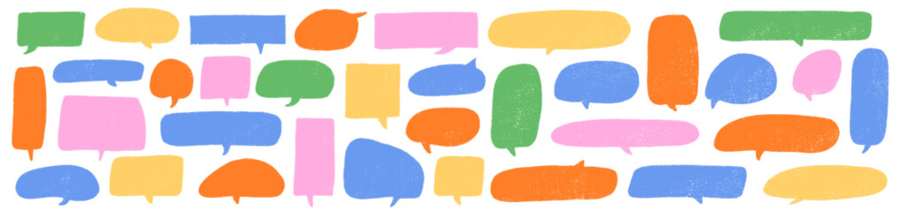 Crayon Speech Bubble Frame. Vector Chalk Talk Balloon. Colorful Dialog Chat Illustrations