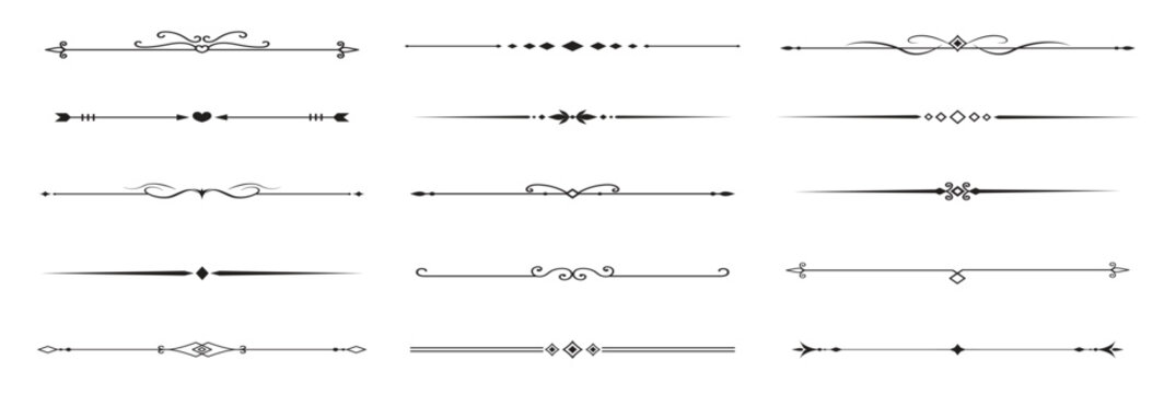 Naklejki set vintage decorative lines text dividers line border lines separators vector illustration