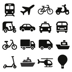 Transport icon set train icon, plane, cycle, rickshaw, bike, 