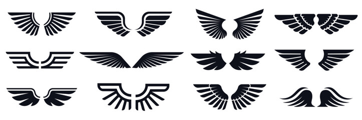 silhouette pair wings icon angel wing decorative fly emblem eagle stencil symbols vector icons bundl.