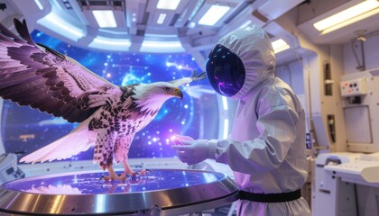 Eagle and Astronaut in Spaceship Interior