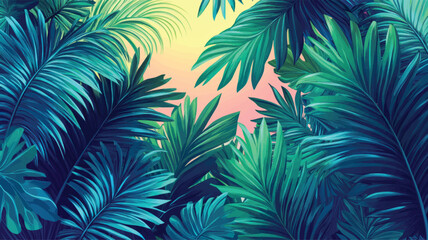 Blue Palm Leaves on a Light Background