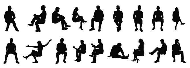 Silhouettes people sitting.