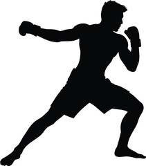Silhouette of a male boxer in mid punch on an isolated background