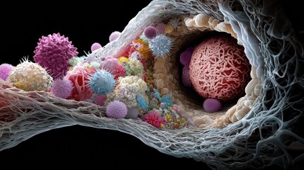Exploring the Intricacies of Cancer Cells Through a Microscope with Flower Imagery to Represent Healing and Hope