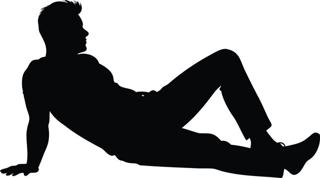 Silhouette of a reclining man looking off to the distance in repose