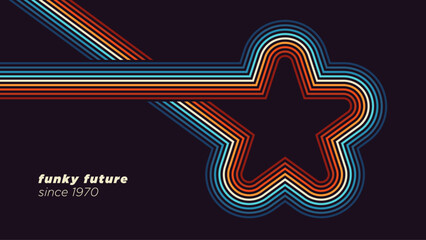 A retro-futuristic 1980s-style background design featuring vibrant, star-shaped and colorful lines. Vector illustration.