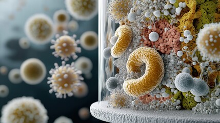 Detailed Close-Up of a Glass Container Showcasing Fascinating Bacterial Cultures in a High-Tech Medical Laboratory Environment