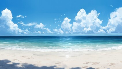 Obraz premium Beach scene, vibrant sky, tranquil ocean