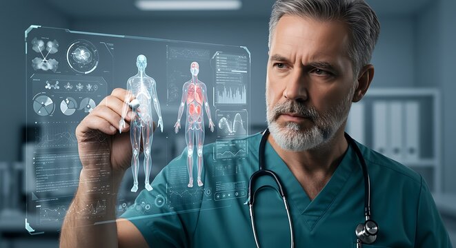 Doctor using holographic technology for diagnosis
