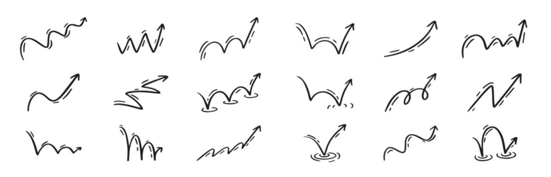 bounce effect arrows doodle set manga comic stile arrow design elements ball jump trajectory.