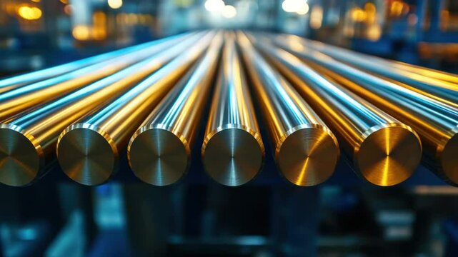 Polished Metal Rods in a Factory