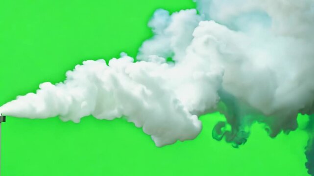 Smoky Eruption: A cloud of billowing, textured smoke emanates from an unseen source against a vibrant green backdrop, evoking notions of environmental concern and atmospheric phenomena.