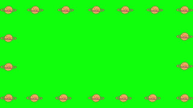 Saturn Plate of Solar system icons frame pattern design green screen.