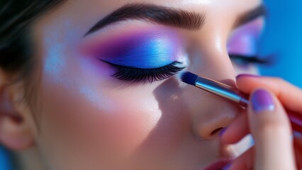 Close-up of woman applying eye makeup, beauty and cosmetics concept