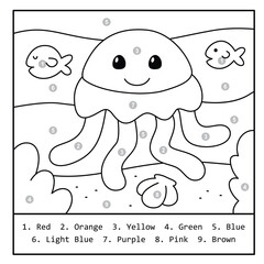 Jellyfish Color by Number – Ocean Animals Coloring Page for Kids