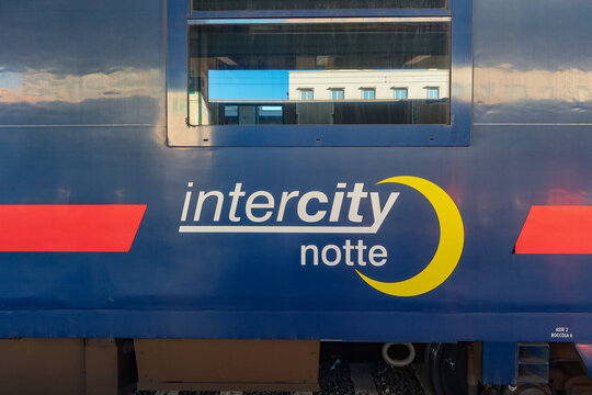 Palermo, Italy, May 10, 2025, Intercity Notte night train to Rome at Palermo Centrale Station