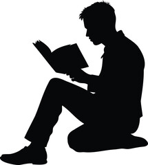 Silhouette of Man Sitting and Reading a Book with Deep Concentration