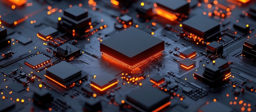 Close-up of a glowing circuit board with intricate components