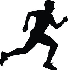 Silhouette of a man running at full speed on a white background
