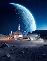 Lunar Base with Earth View