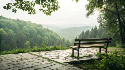 green nature bench in the park,