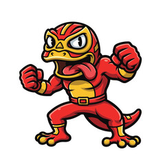 Obraz premium Cartoon lizard wrestler with mask and dynamic pose, perfect for sports, martial arts, or action-themed illustrations and mascot concepts.