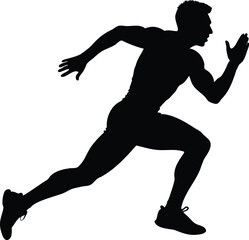 Silhouette of a man running fast, demonstrating athleticism and speed, black and white
