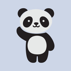 Cute Black and White Panda in Silhouette Vector Style on White Background