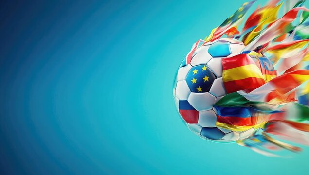 Soccer ball with swirling flags, global sport