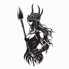 Woman Viking Warrior With Spear Vector Images isolated on white background.