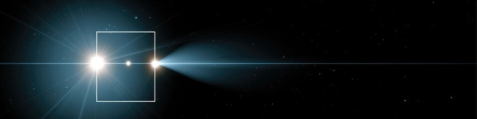 Fototapeta premium Futuristic Abstract Space Scene: Rectangular Black Hole with White Frame and Glowing Moons. Creative Commercial Background for Magazine Illustrations, Book Covers, and Tech Presentations. Anime-style 