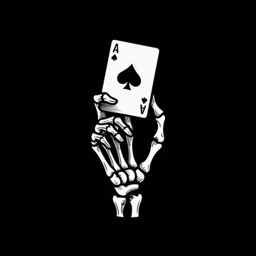Skeleton Hand Holding Ace of Spades Card. Ace of Spades Skeleton Hand Illustration. Poker Hand Skull Playing Card Design. Gothic Skeleton Card Player Image. Macabre Card Game Graphic Art