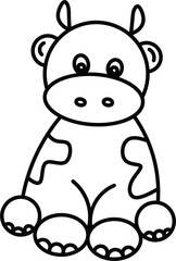 Cute Cartoon Cow Illustration in Black and White Line Drawing