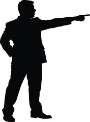 Silhouette of a man in suit pointing finger forward leadership determination