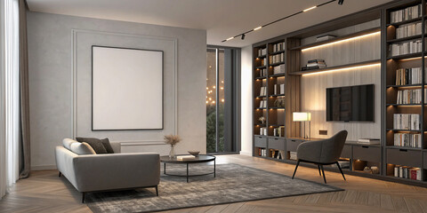 Stylish Blank Poster Mockup in a Modern Living Room Interior Setting