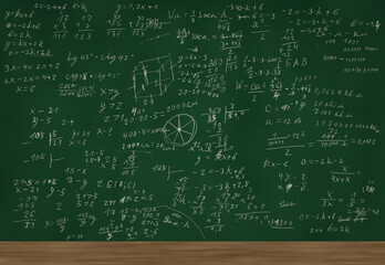 Mathematical equations written on a blackboard. Math background. Math formula on blackboard. Back...