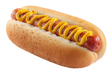 Delicious Hot Dog with Mustard on a Bun on transparent background