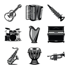Naklejka premium Musical instruments bundle on isolated wite background