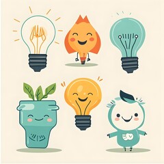 Cute infographic characters demonstrating eco-friendly habits